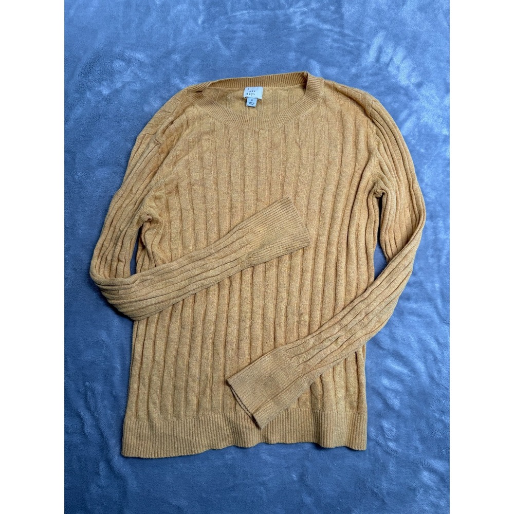 A New Day Sweater Womens Small Mustard Ribbed Knitted Long Sleeve Crew Neck